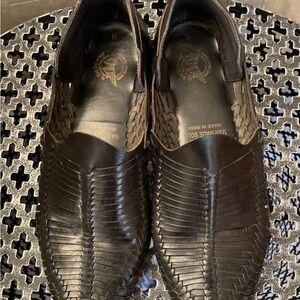 PANACHE Men’s Black Leather  Huarache Weave Slip-ons Size 11